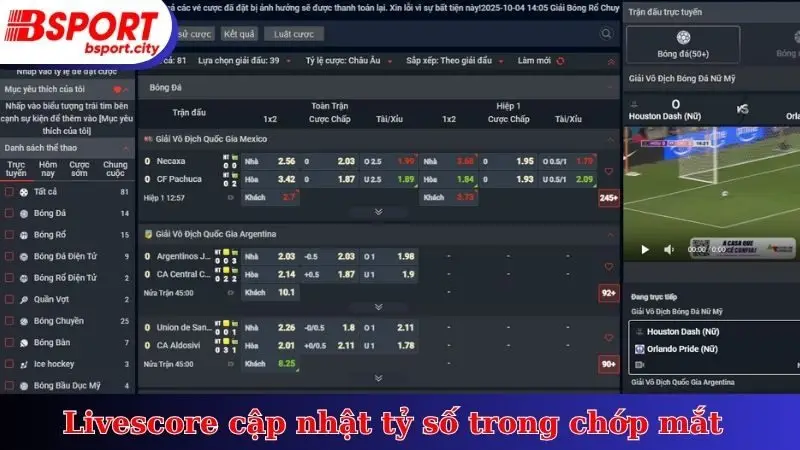 Livescore cập nhật tỷ số trong chớp mắt